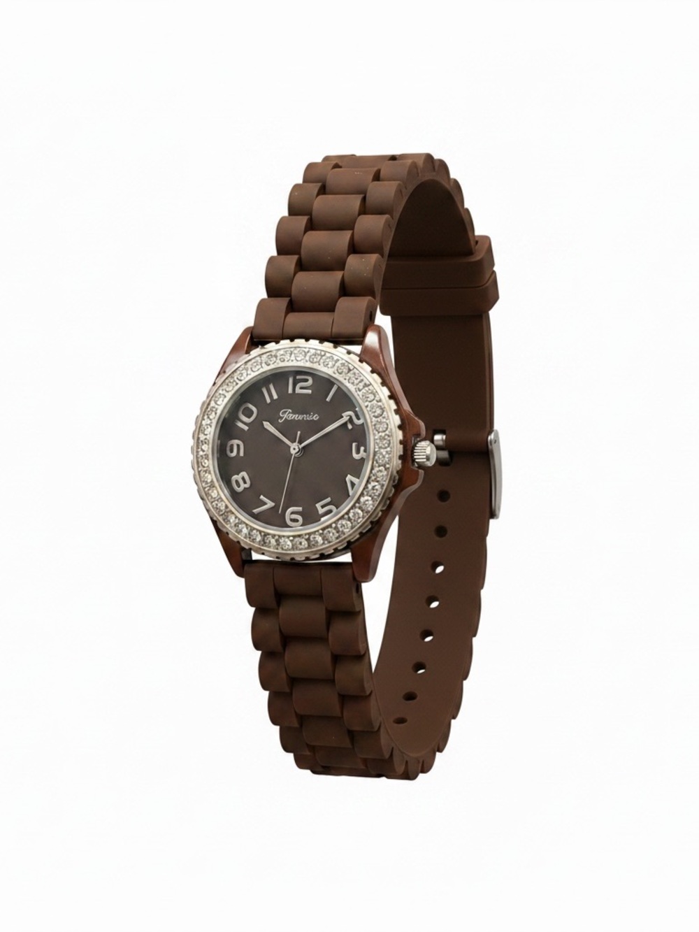 Geneva Brown Silicone Watch with Crystal Bezel
